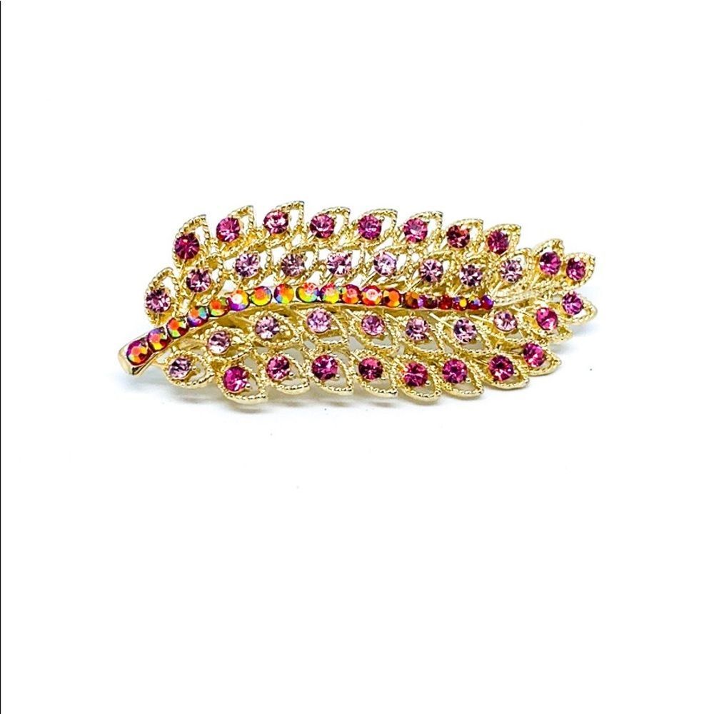 Lavender Crystal/Rhinestone Gold Leaf Hair Clip